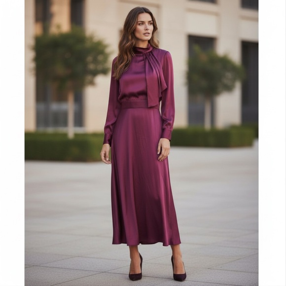 Alexia Admor Tie Mock Neck Satin Midi Brooklyn Dress in a red/burgundy  color 12 is available for purchase on au PAY Market - Imported Goods Online  Store Co.Ltd. | au PAY Market -